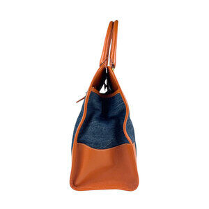 Prada leather blue orange denim handbag